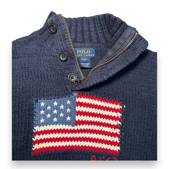 Ralph Lauren POLO Toddler USA American Flag Knit Quarter Zip Retro Sweater 2 2T - Picture 7 of 11
